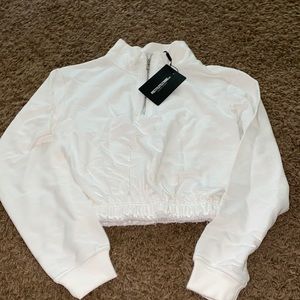 CREAM ZIP UP SWEATER//SIZE M